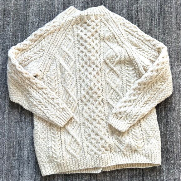 Irish Fisherman Wool Cardigan Sweater, Hand Knit - Picture 2 of 5